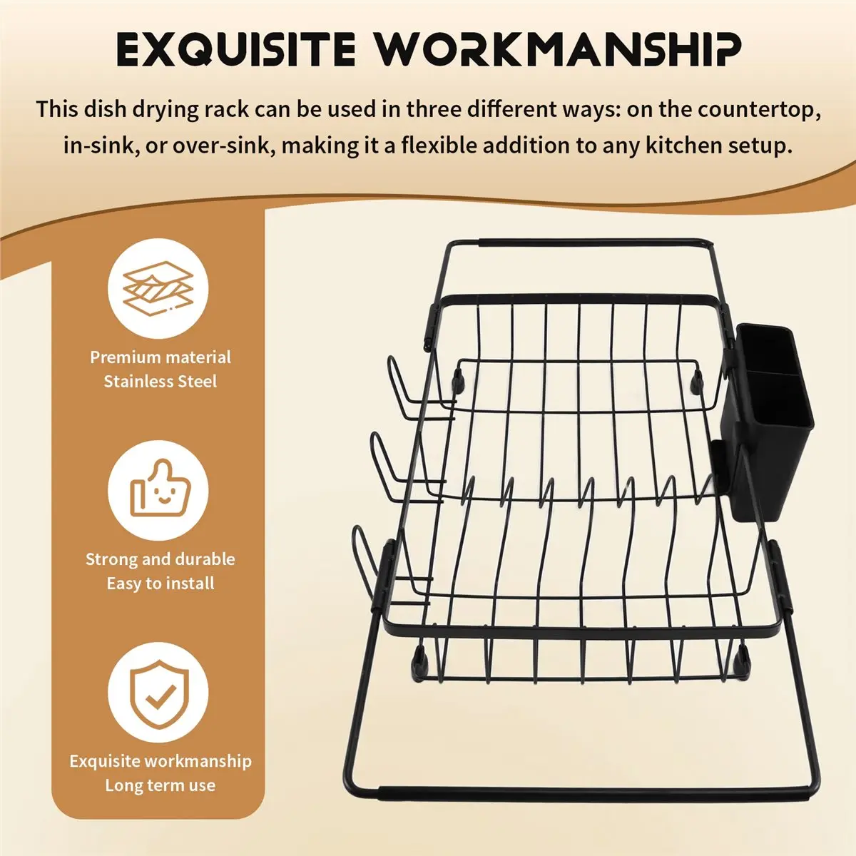 

1-секционная сушилка для посуды в раковине, расширяемые сушилки для посуды из нержавеющей стали для кухонной стойки, столешница, полка для посуды