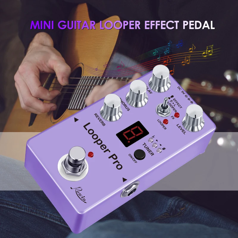 Rowin RE-05 Loop Guitar Effector Looper Tuner Mini Guitar Looper Effect Pedal Full Metal Shell with Reverb Chorus Delay Effects