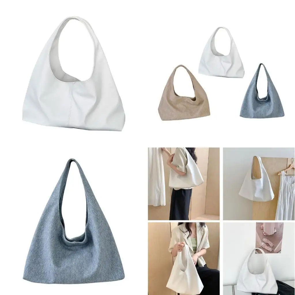 

D46D Large Capacity Shoulder Bag for Woman Stylish Underarm Bag Denims Armpit Bag Shopping Bag Simple Handbag Commuting Bag