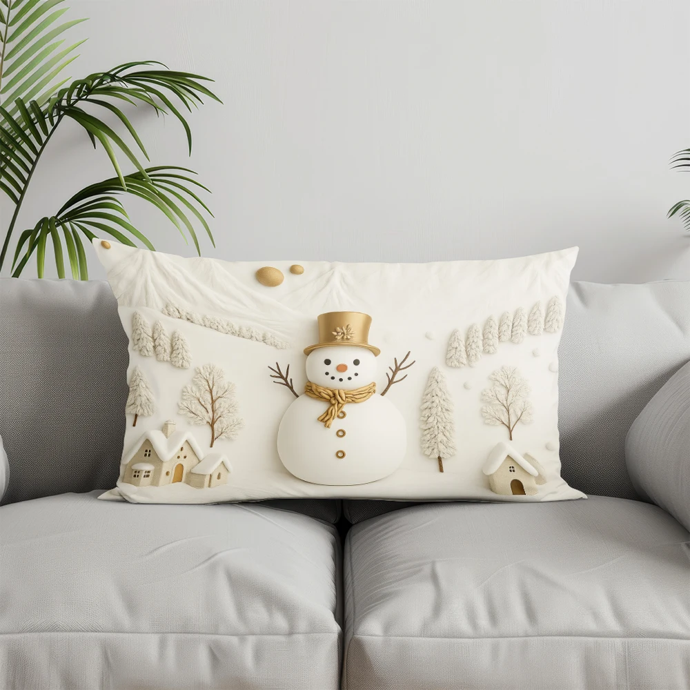 ديكور المنزل الغزلان والقرية الشتوية غطاء وسادة مناسبة لأريكة غرفة نوم غطاء وسادة السيارة وسادة الظهر المستطيلة #4