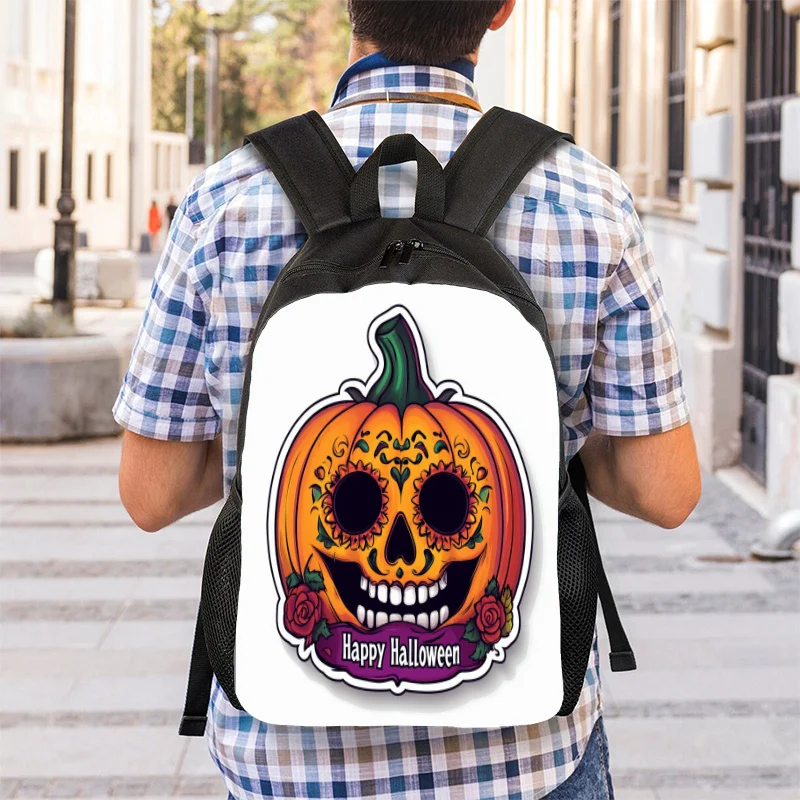 

Halloween Backpack, Mexican Sugar Skull and Calendula Design - 2D Flat Print Day of the Dead Backpack Decoration for School