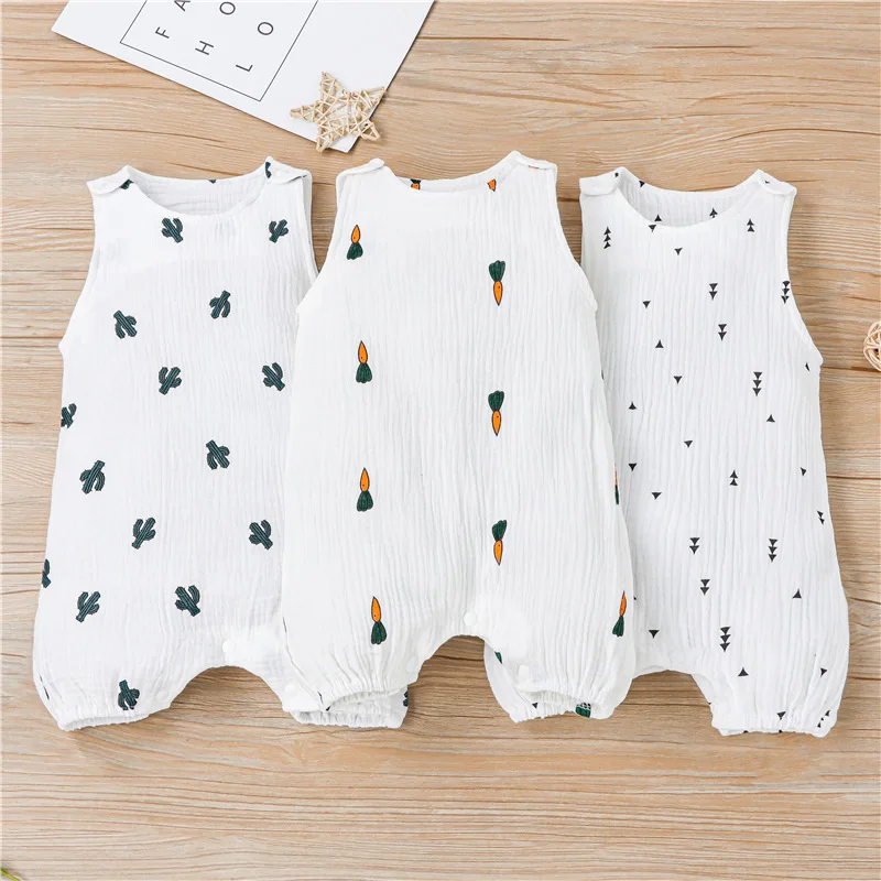 

Baby Boys Girls Romper Summer Toddler Newborn Infant Sleeveless Cactus Print Cotton Linen Jumpsuits Playsuits Overalls Outfits