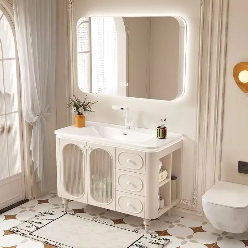 Modern Wooden Bathroom Vanity with Sink Floor to Ceiling Cabinet Simple Design Washbasin Unit Custom Factory Direct Sale