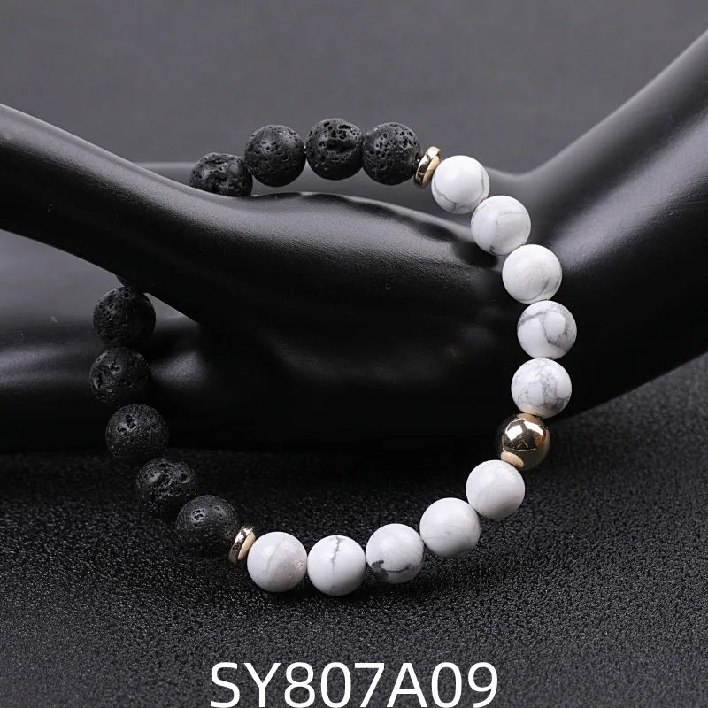 10pcs Black Lava Stone Matted Bead Strand Men Natural Howlite Stone Beaded Hematite Spacer Men Buddha Yoga Jewelry Gift