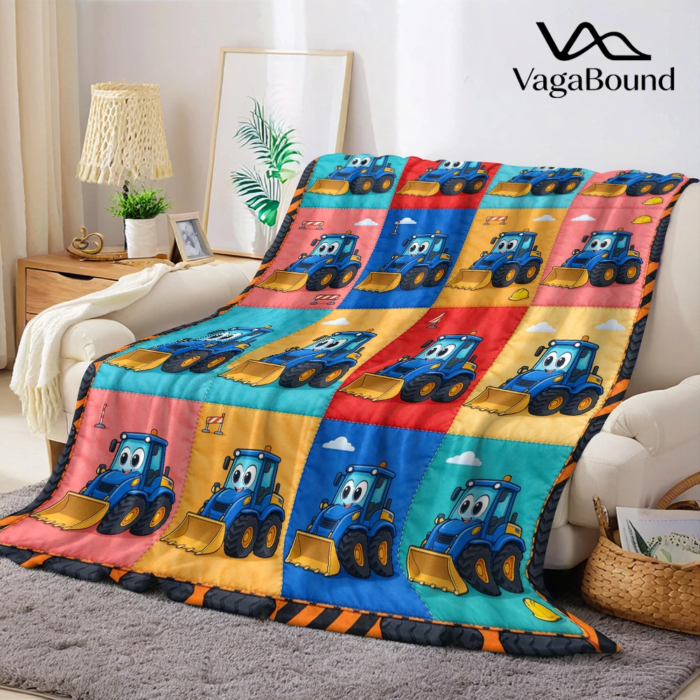 Blue Loader Tire Stripe Grid Flannel Blanket Perfect for Sofa Office Bed Travel Sleep Read Relax Camping Four Season Use