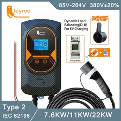 feyree EV Charger Type2 Cable 32A 7.6KW Dynamic Load Blancing EVSE Wallbox APP Function 11KW 22KW Charging Station Electric Car