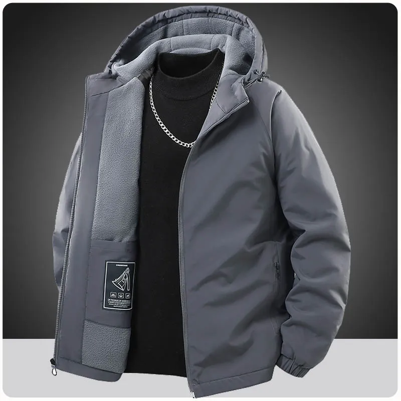

Новая толстая осенне-зимняя куртка на флисовой подкладке для мужчин, парки с капюшоном, повседневные ветрозащитные водонепроницаемые пальто, уличная повседневная мужская одежда