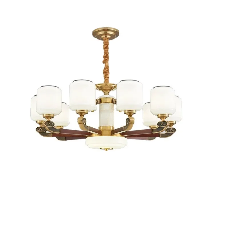 

New Chinese-style living room chandelier, jade dining room atmosphere Chinese style home study villa duplex floor lamps
