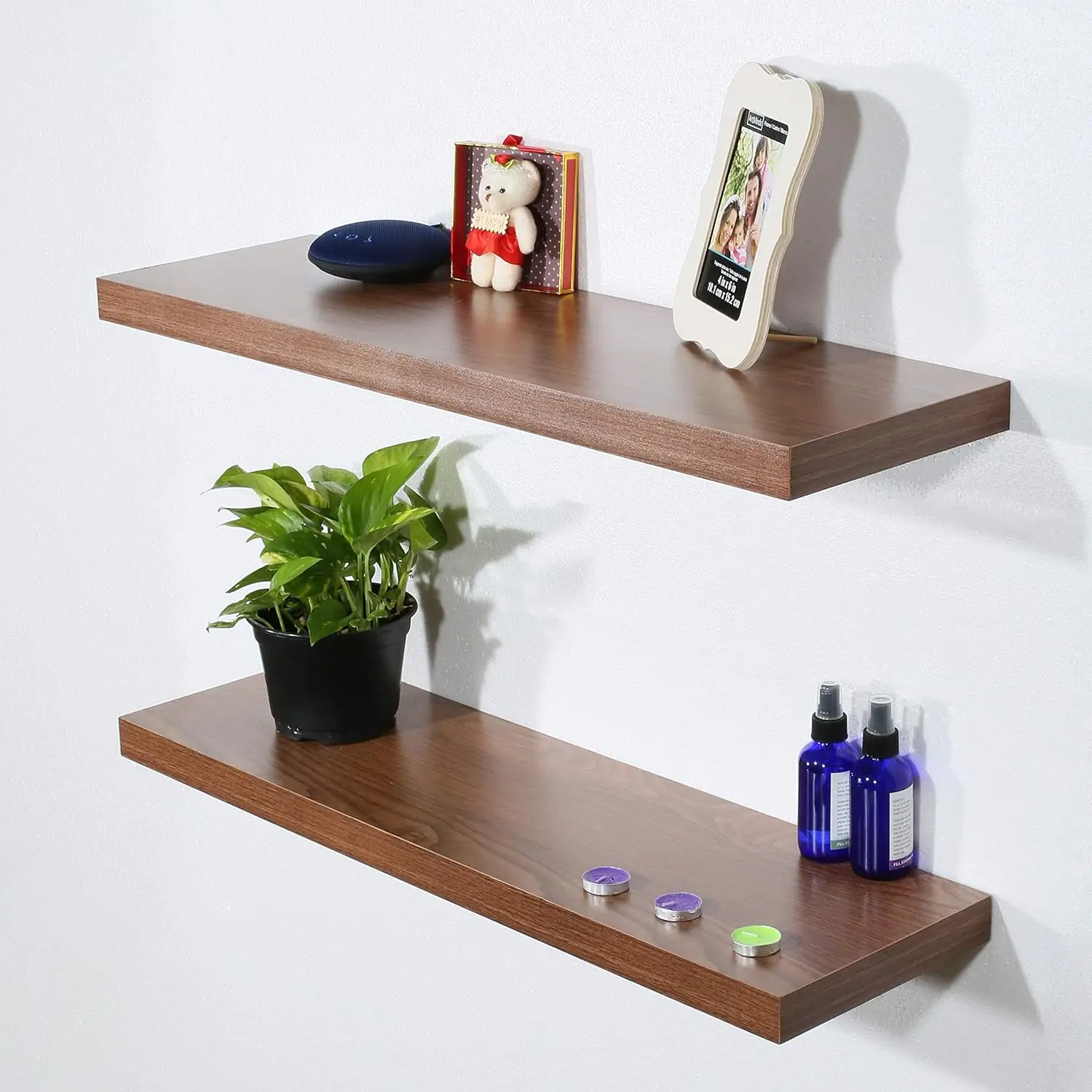 

2 Modern and Contemporary Jd Walnut Floating Shelf 31.5 * 9.25 * 1.5 Inches Brown Mid-Century MDF Wood Natural Finish Includes