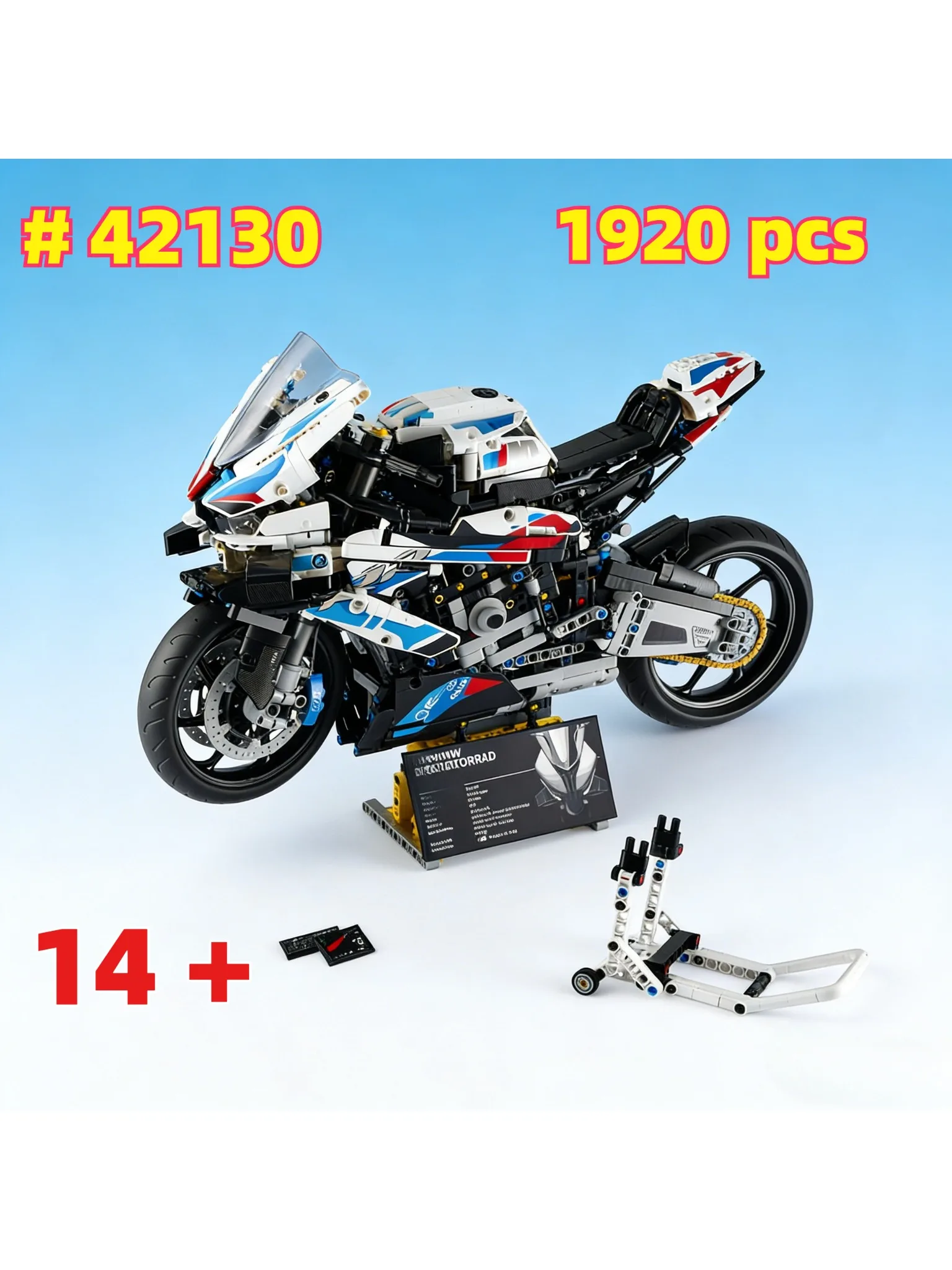 Hot! M1000RR motorfietsmodel 42130 bouwstenen sets geschikt voor verjaardagscadeaus, compatibel met Legoed-deeltjes, 1920 stuks. - afbeelding 2