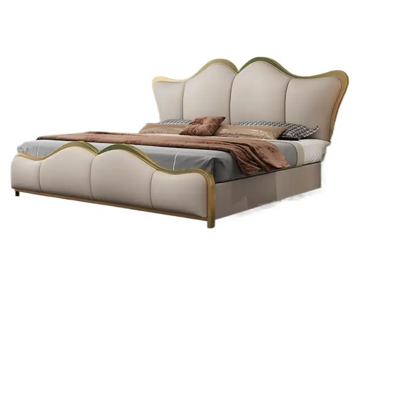 

leather wedding bed 1.5 meters master bedroom Italian light luxury soft bag storage bed, modern simple solid wood bed
