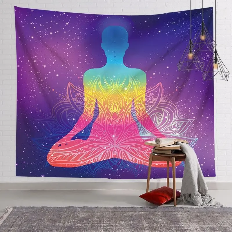 Chakra Yoga Meditation Spiritual Aesthetic Tapestry Galaxy Lotus Boho Wall Hanging Dorm Bedroom Studio Home Decor
