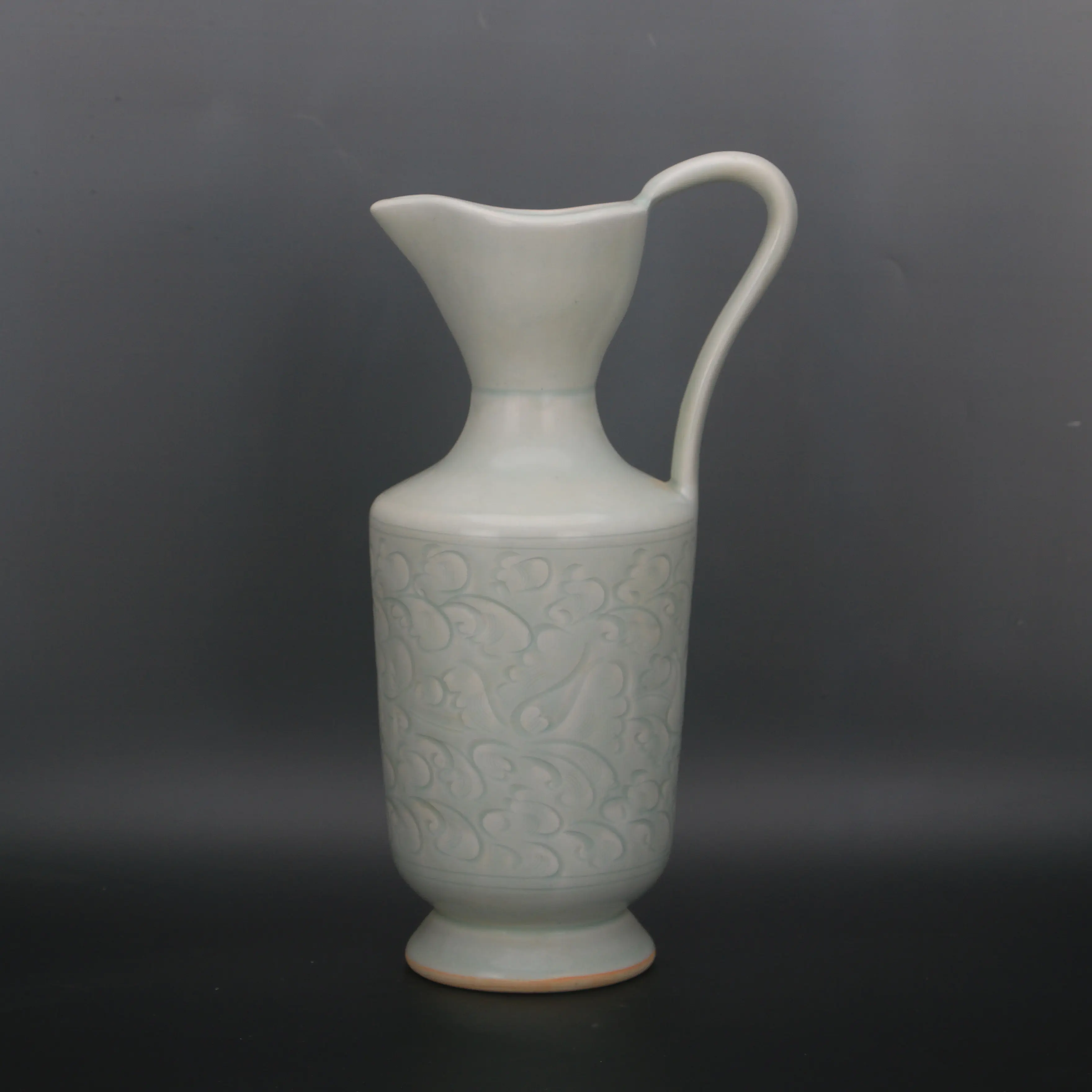 Song Dynasty Hutian Ware Yingqing Celadon Carved Flower Ewer Chinese Vintage Home Decor Collectible Ornament