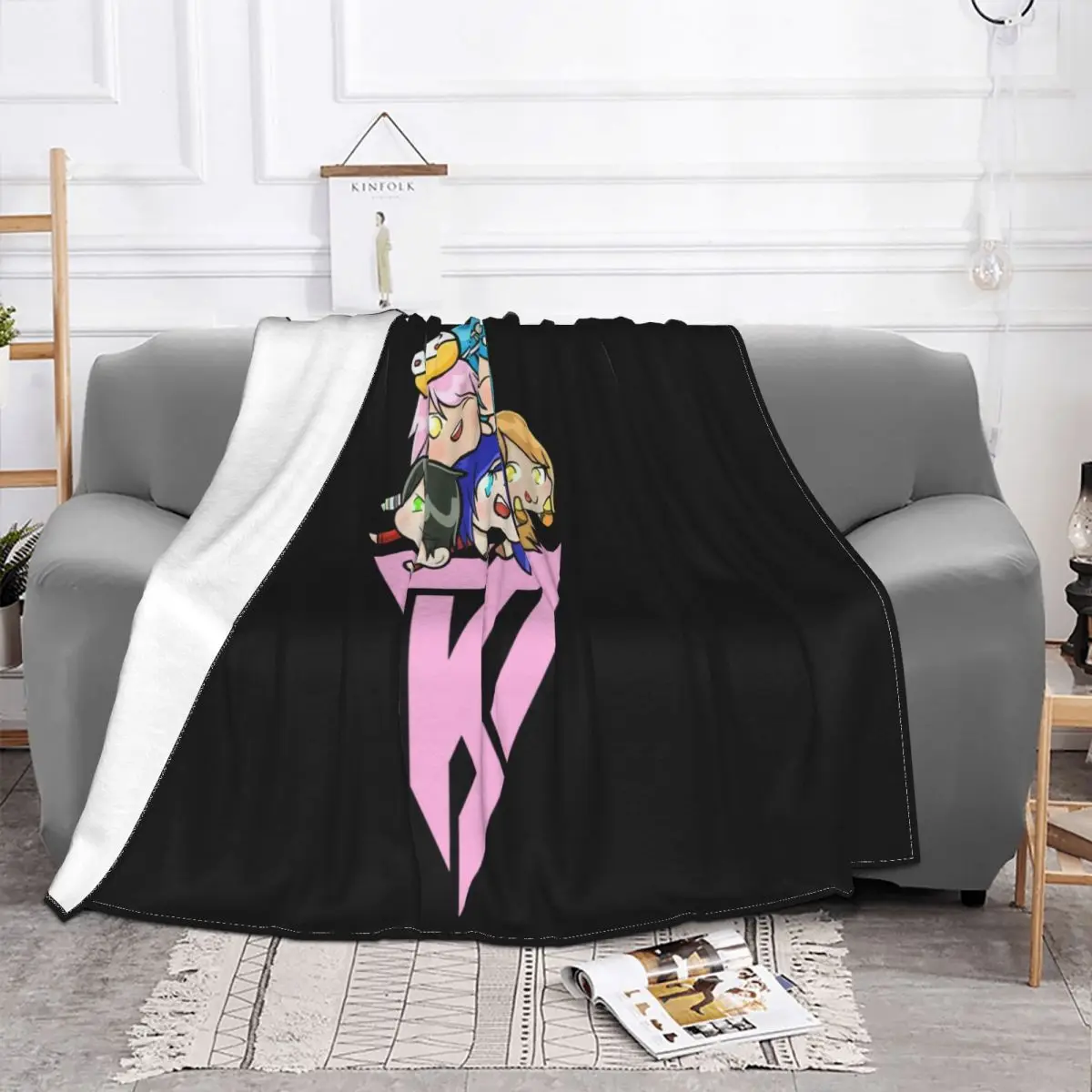 Gacha Life Funneh Baseball Krew Gacha Video Game Moe Muu Black Hats Middle Aged Throw Blanket