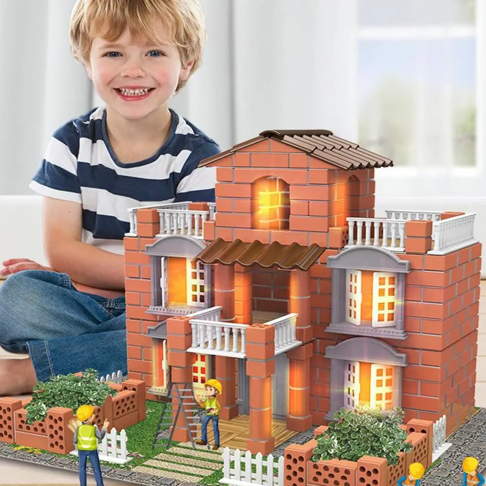 Mehrfarbiges DIY-Baustein-Set, Miniaturgröße, Fliesenhäuser, zusammenbauen, Spielzeug, Villa, Modell, Cottage-Stil