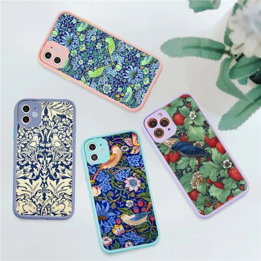 

William Morris Strawberry Thief Phone Case For IPhone 14 11 12 13 Mini Pro Max 8 7 Plus X XR XS MAX Translucent Matte Cover