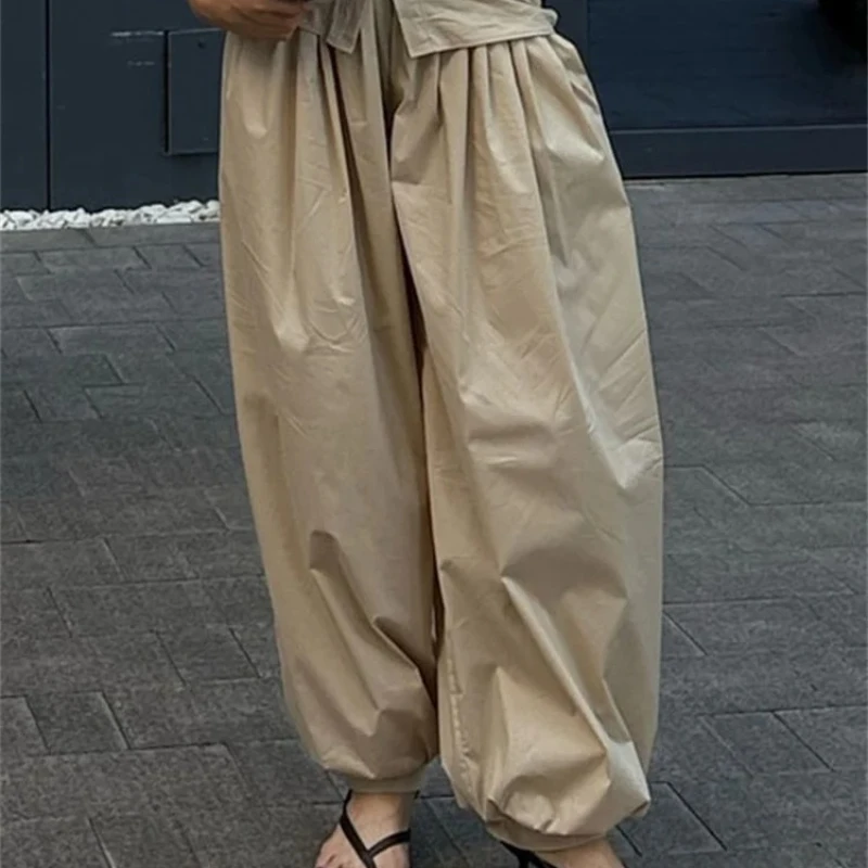DemoRave Y2k Streetwear Fashion Pocket Bloomers Pants Women Casual High Waist Patchwork Bandage Pleated Loose Wide Leg Trousers