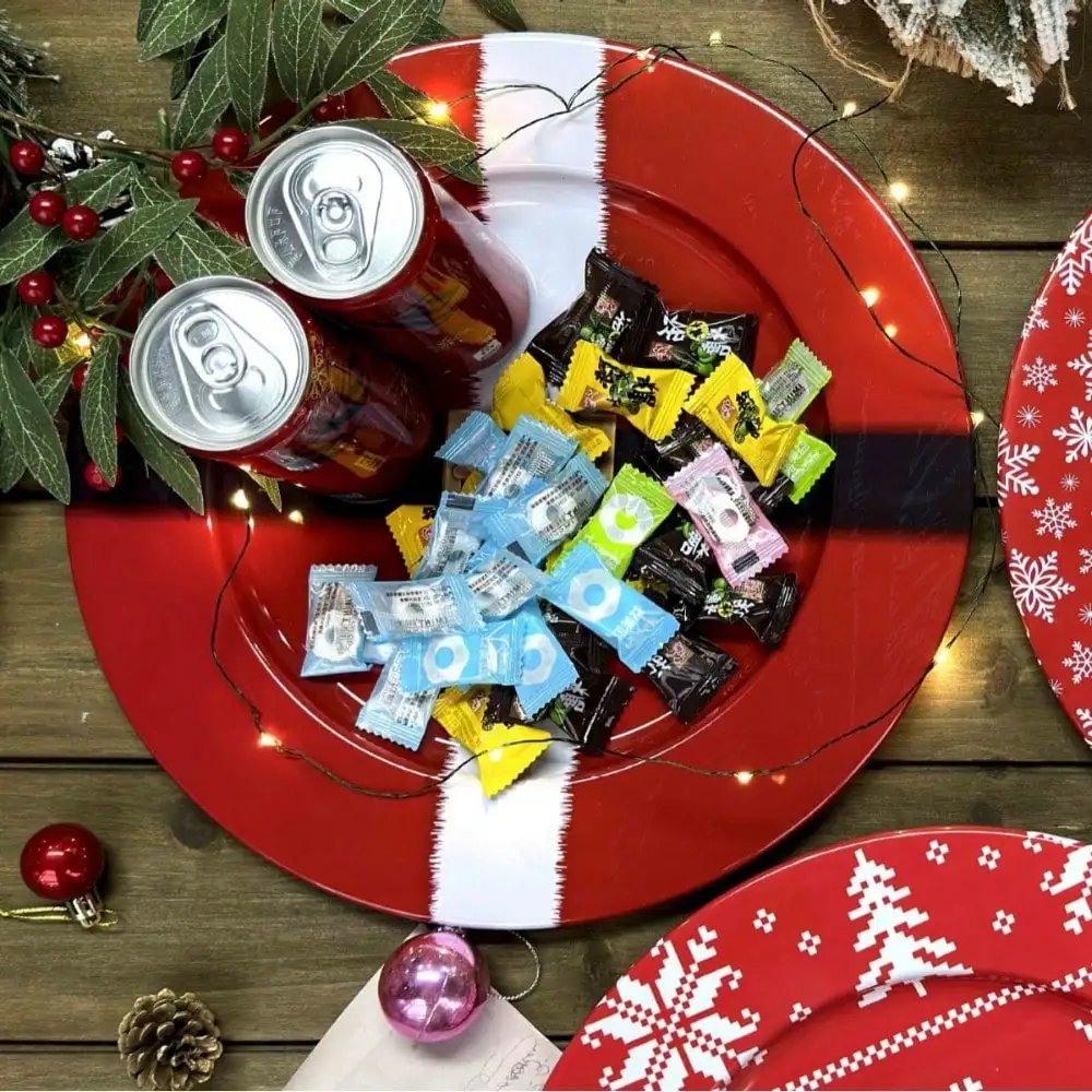 Weihnachten Snack Tablett Runde Zinn Serviertabletts Weihnachtsdekoration Lagerung Platte Obst Pfanne Urlaub Party Kuchen Backblech
