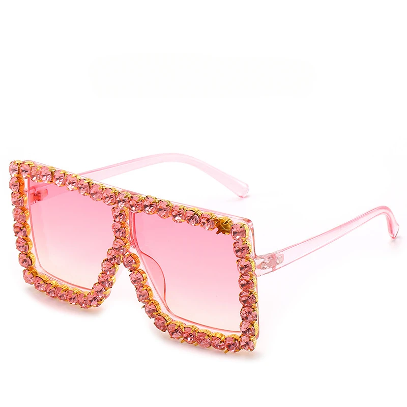 Crystal Oversized Sunglasses for Women Square Rhinestone Diamond Sun Glasses Retro Big Frame Sparkling Glasses Men Punk Cool