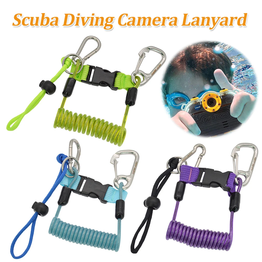 Cuerda de bobina de resorte en espiral para buceo con hebilla de liberación rápida, cordón de deriva para cámara, antipérdida para linterna de cámara subacuática