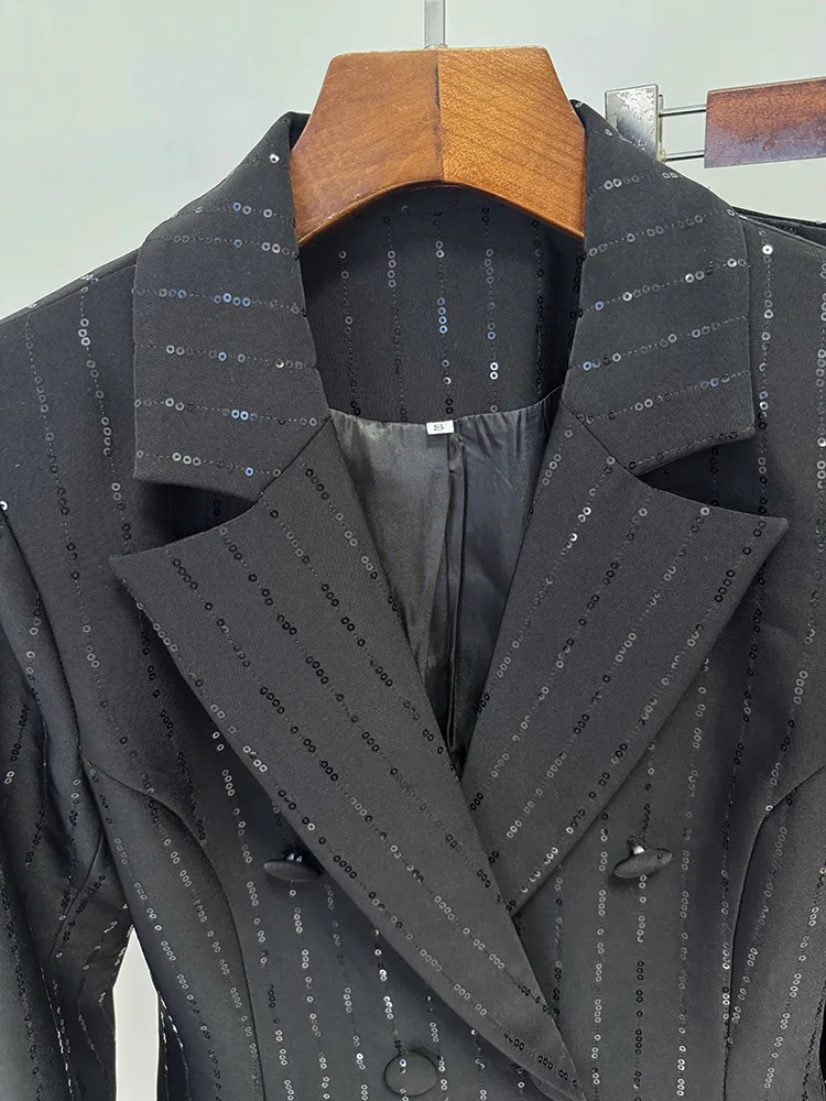 جودة عالية أحدث 2025 مصمم المدرج المرأة حبة الترتر السترة السراويل مجموعة 2PCS #3