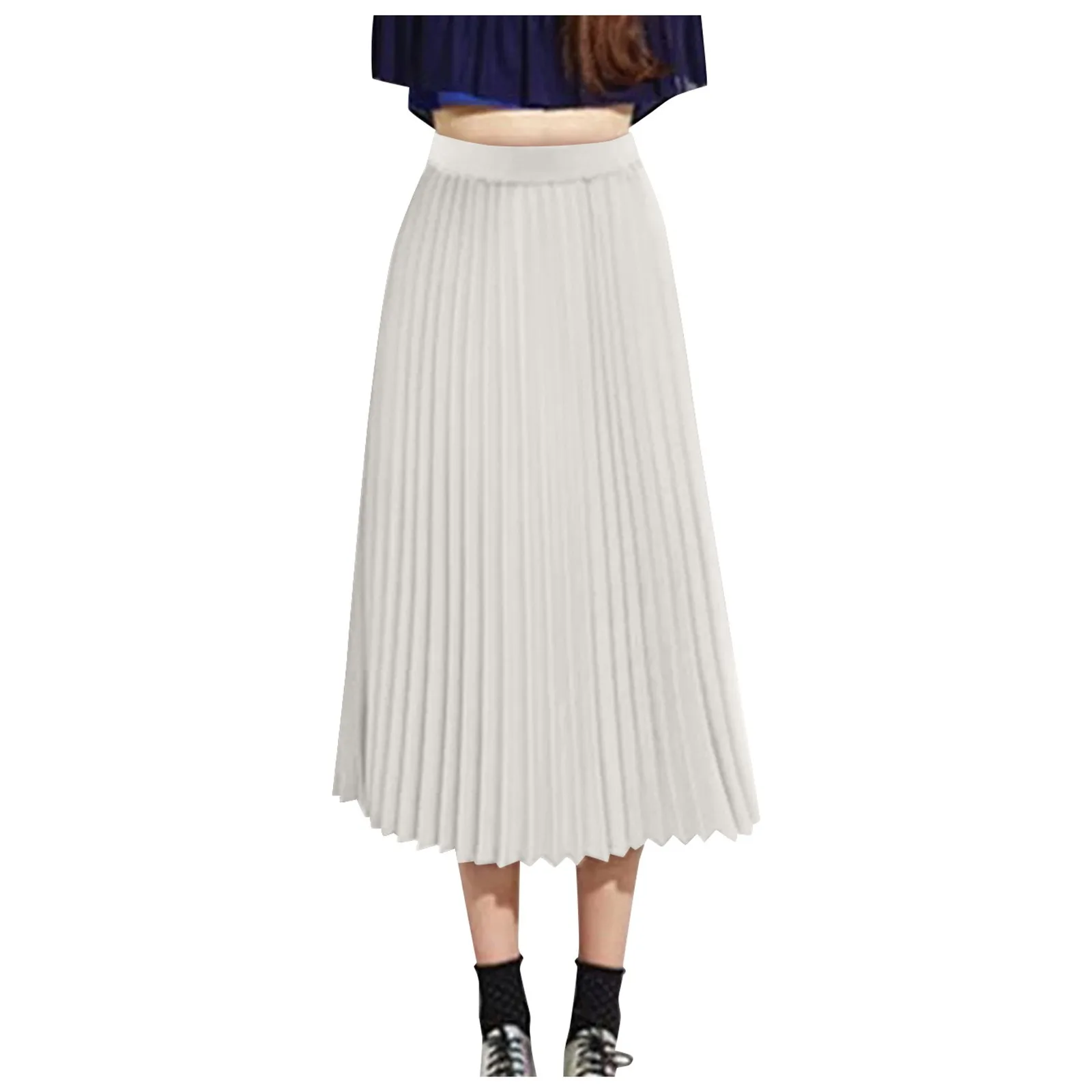 

Elegant Long Skirts Womens Solid Pleated Elegant Midi Elastic Waist Maxi Skirt Korean Fashion Long Skirt Jupe Longue Femme