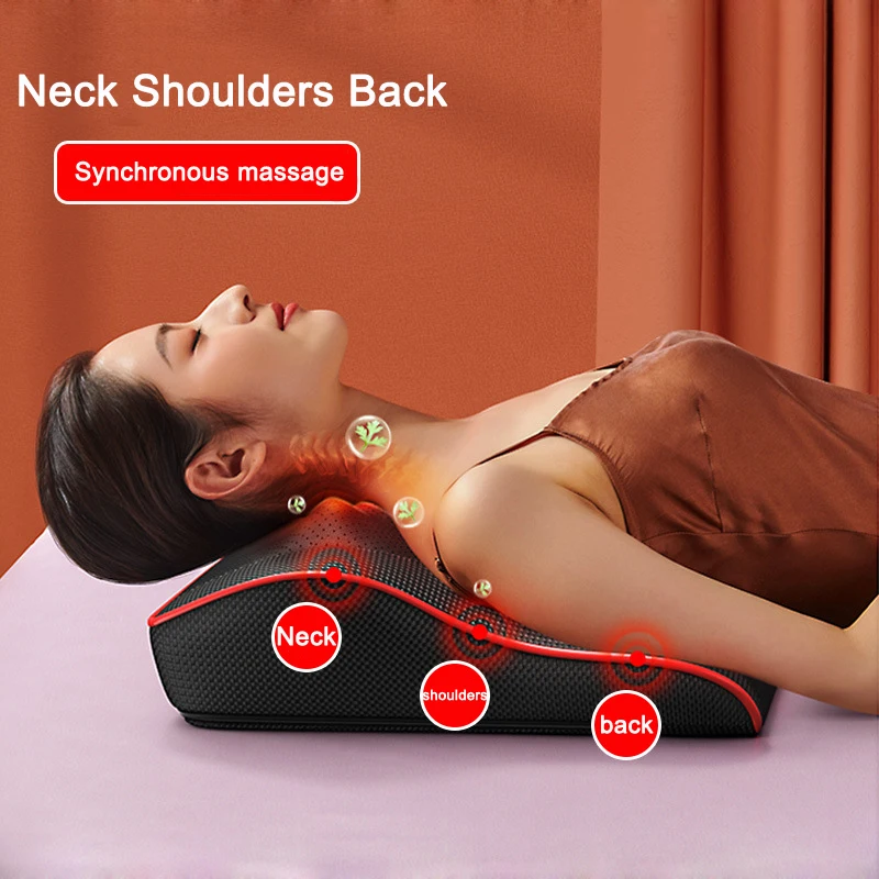 Electric Massage Pillow Hot Compress Cervical Ttraction For Body Back Neck Massage Cushion Vibrating Relax Health Car