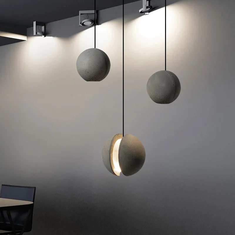 

Italian bar length chandelier, dimmable, for bedroom, bedside hanging lighting, glossy, black cement lamp head