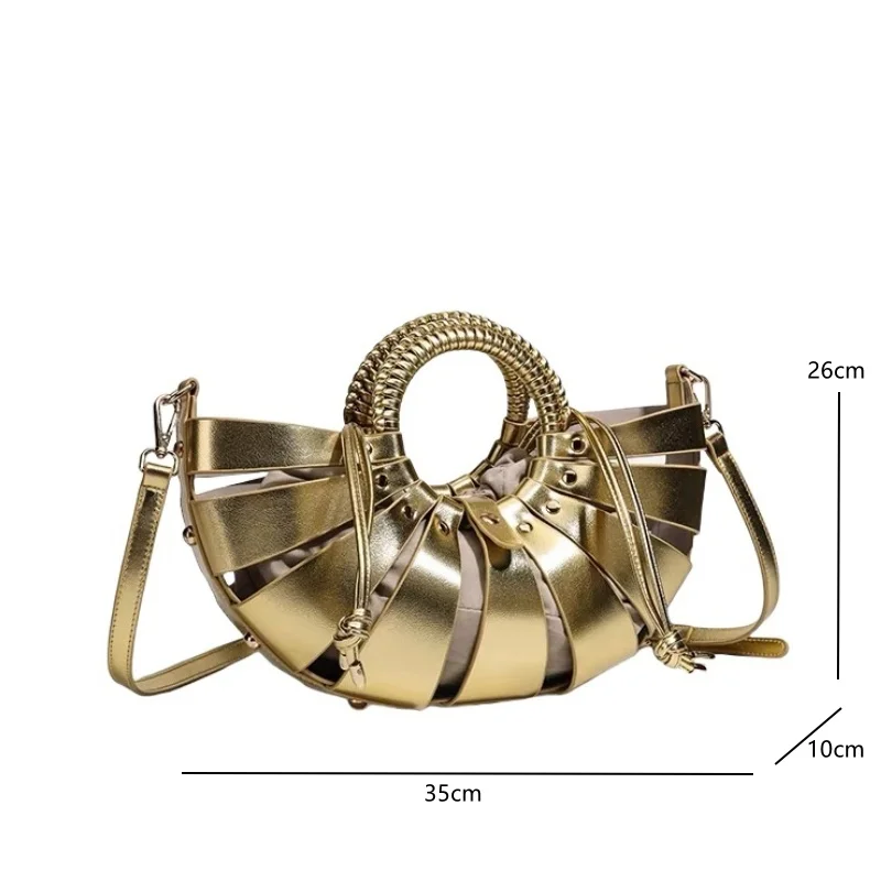 UKF Casual Half Moon Bags For Women Luxury Designer Handbag Purses 2025 Hollow Top Handle With Inner Pocket Shoulder Bag