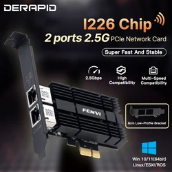 Fenvi 2500M Pcie To RJ45 For Intel I226 Network Card 2.5G Gigabit Ethernet Dual Ports 100/1000/2500Mbps Network Card For Desktop