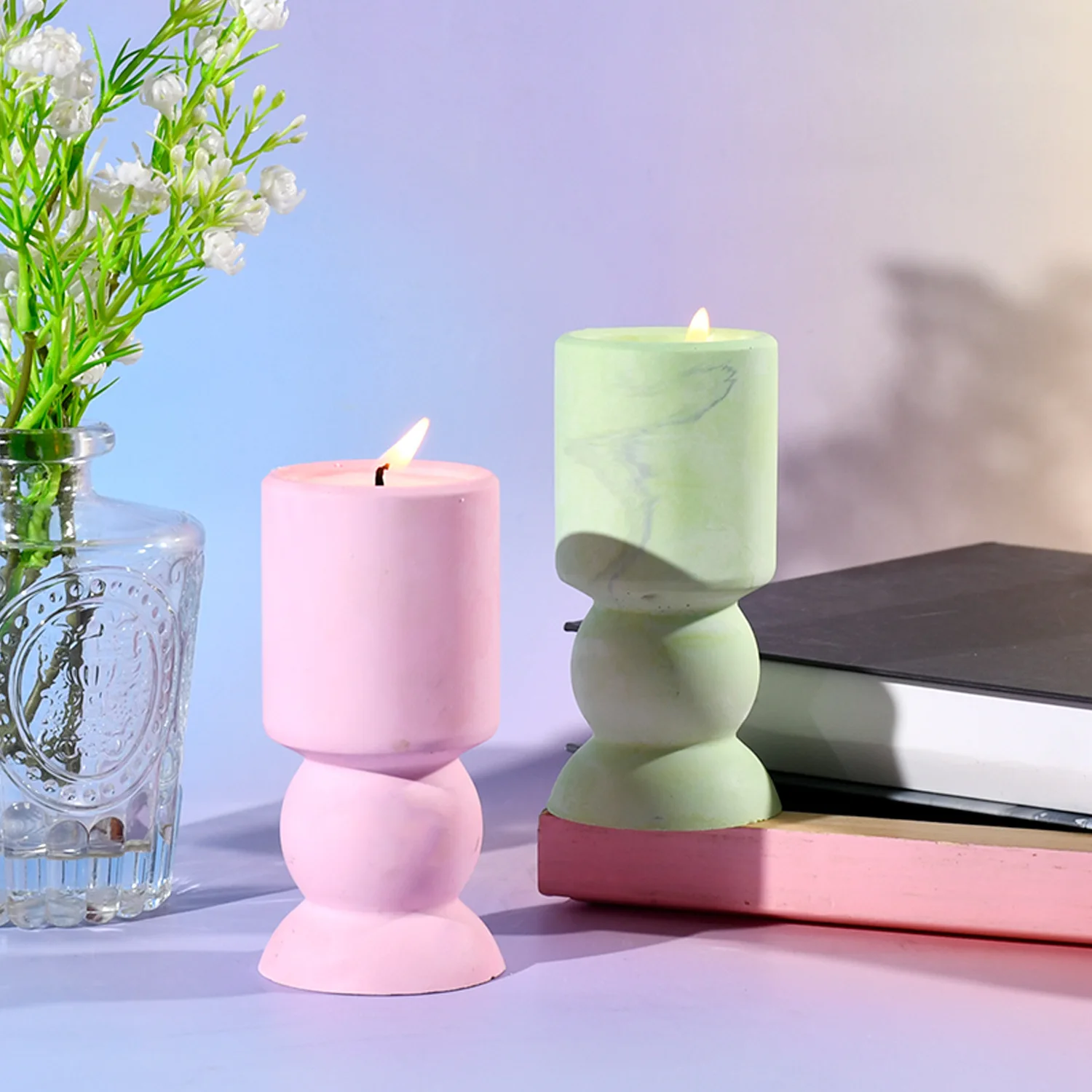 DIY Round Candle Holder Clay Silicone Mold Wedding Atmosphere Decoration Handmade Crafts Gifts Gypsum Cement Concrete Resin Mold