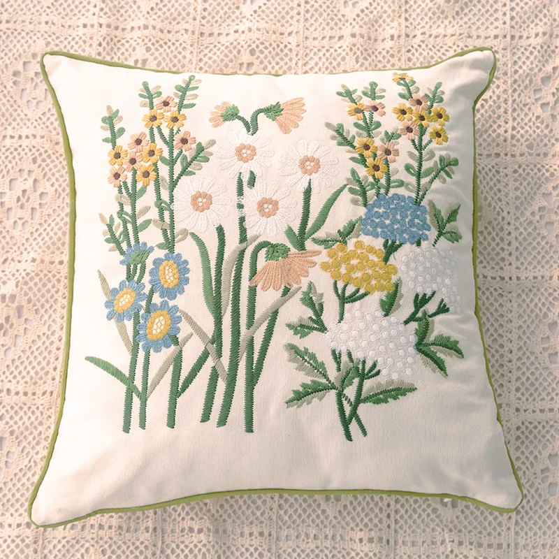 Flower Embroidered Farmhouse Decorative Throw Pillow Cover 18\