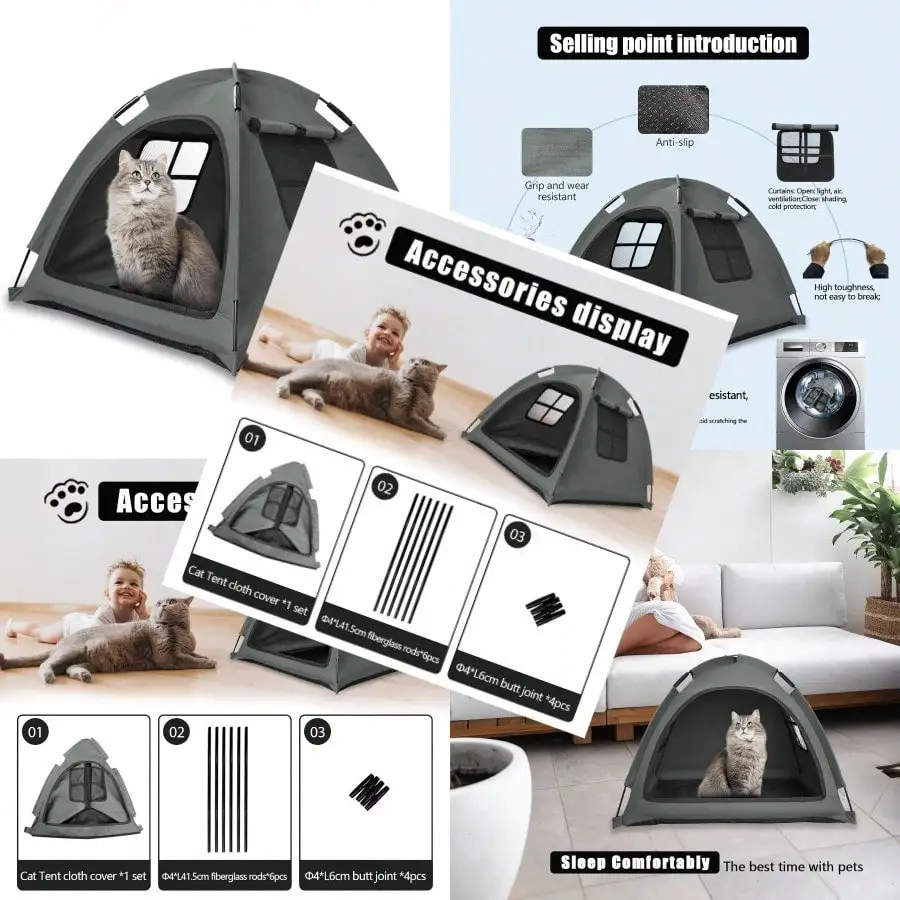 

2025 NewPortable Pet Tent House For Indoor And Outdoor Use - Easy Access Cat Nest Without Door Flap I For Cats Puppies And Small