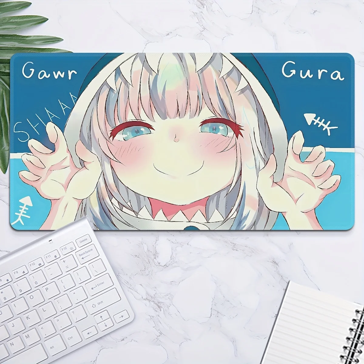 

Gaming Mouse Pad, Large Desk Mat, Anti-slip,Stitched Edges, Silver Shark Girl Fish Bone Print,Keyboard Pad for Gaming & Home Use