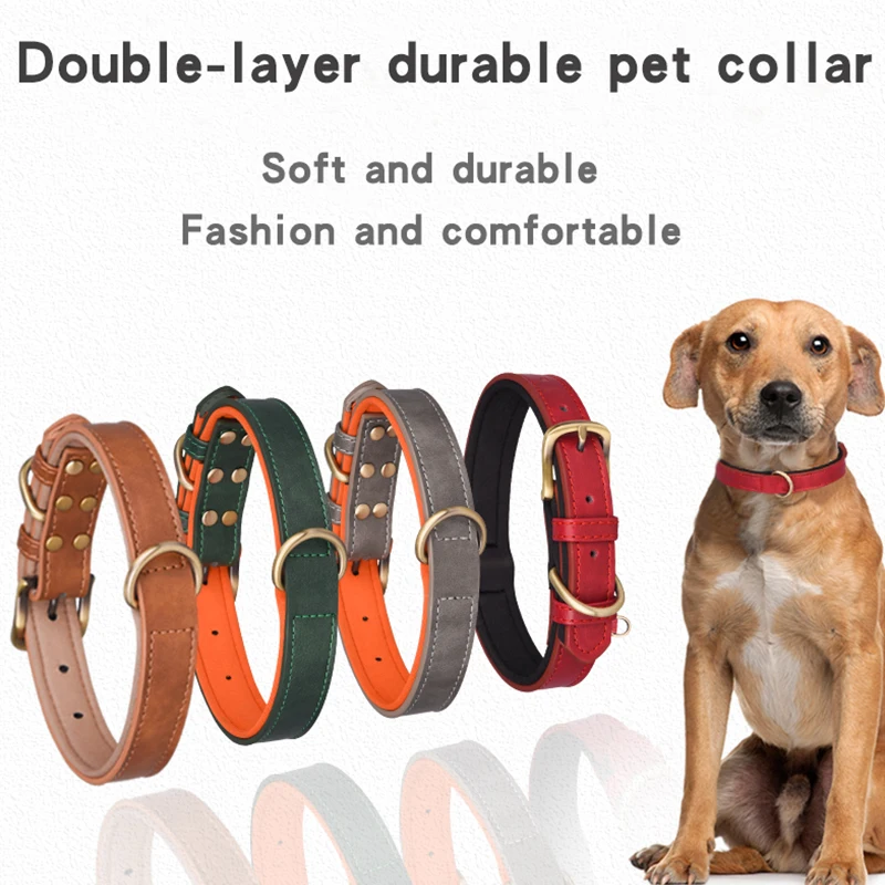 CP361Heavy Duty Leather Soft Comfortable Padded Strong Adjustable Buckle Ourdoor Training No Pull Medium Large Pet Dog Collar