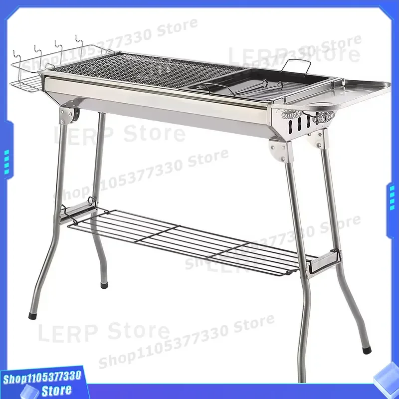 Portable Outdoor BBQ Grill Set Charcoal Camping Barbecue Tools Compact Folding Grilling Kit for Picnic Travel Backyard