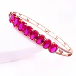585 purple gold inlaid oval ruby string bracelet for women luxury sweet crystals fashion 14K rose gold engagement jewelry