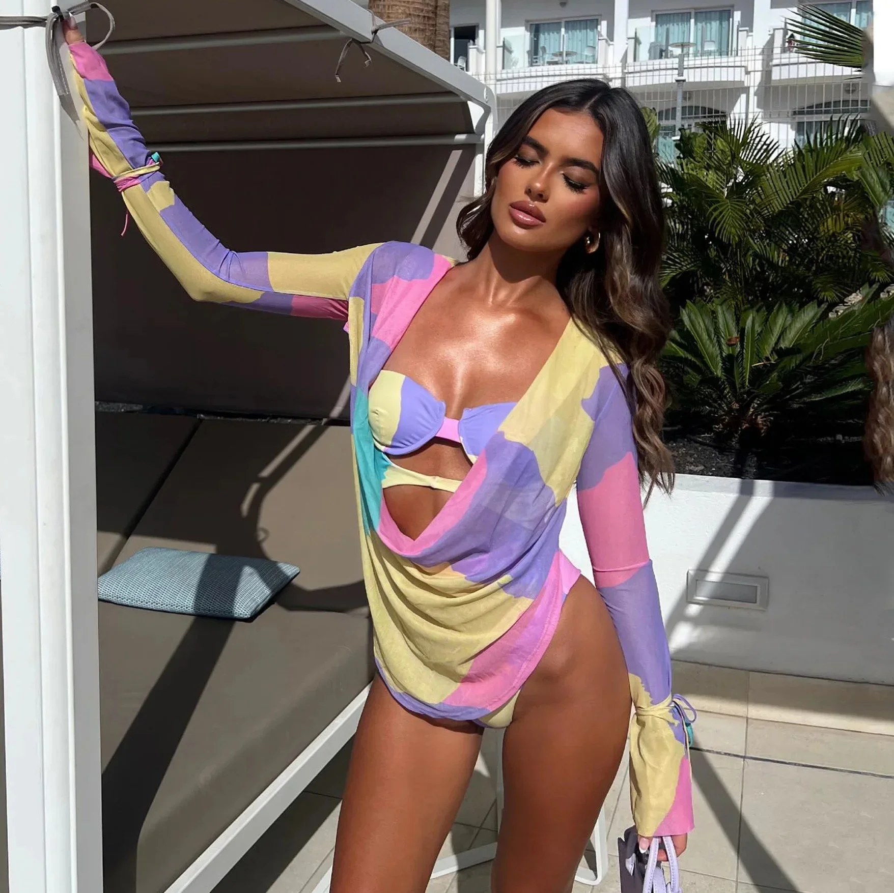 

Sexy Swimsuit For Women Swimwear 2024 New One Piece Swimsuit With Cover Up Bandeau Hollow Out Beachwear Biquini Female Bodysuit