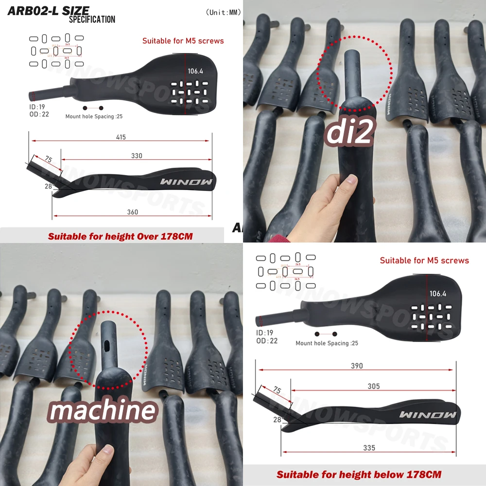 FINTOWON Carbon TT Aero Bars 415mm Black 0° Rest Handlebar