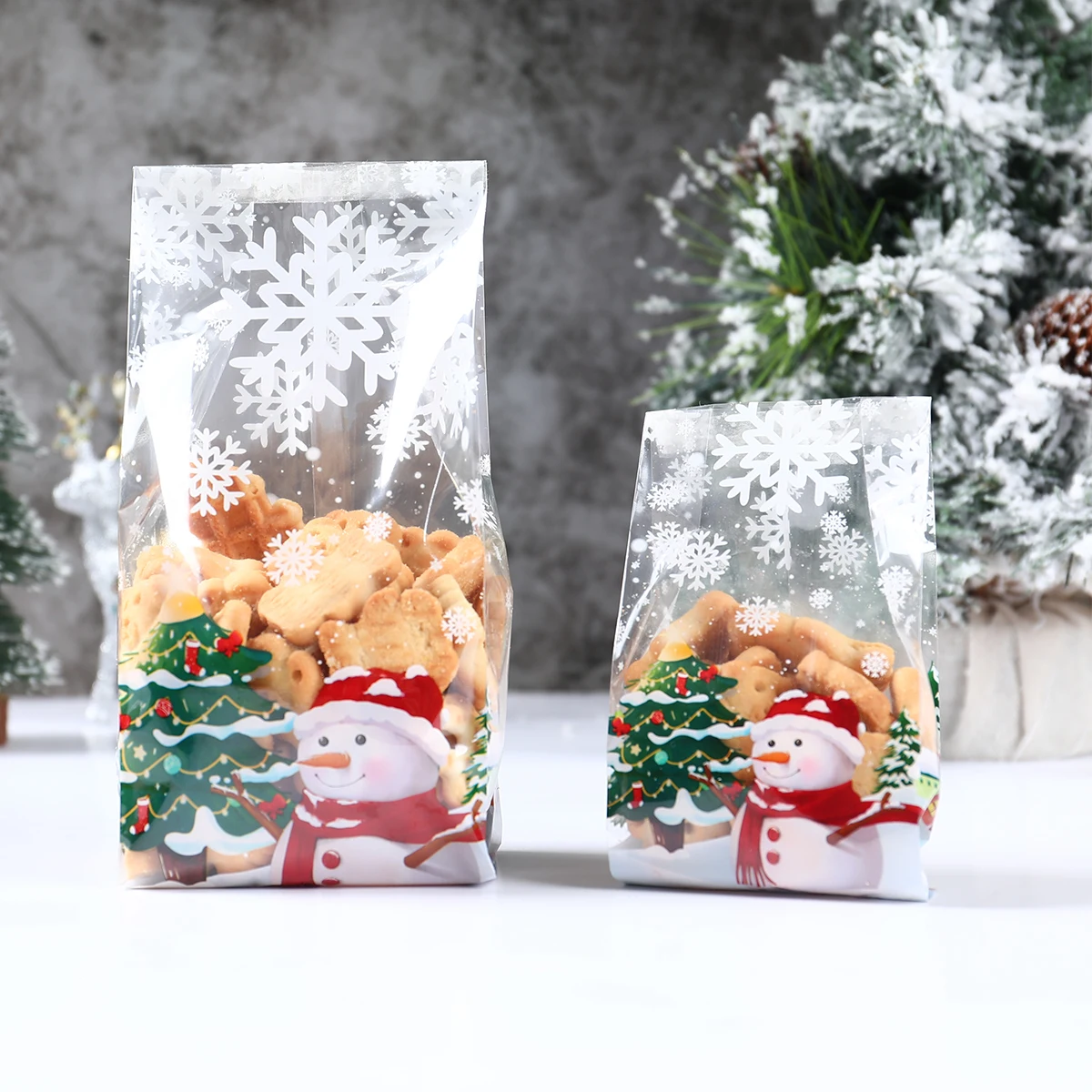 Feliz Navidad lindo muñeco de nieve bolsas de plástico para regalos dulces galletas hornear bolsa de embalaje decoración navideña 2024 para el hogar Año Nuevo 2025