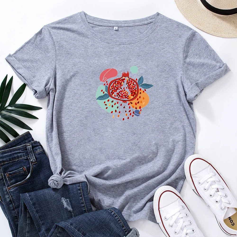 Women Best Friends Printed Loose Tee Shirt Femme White Top Pomegranate Shirt Women T Shirt Cotton Summer Short Sleeve T-shirt