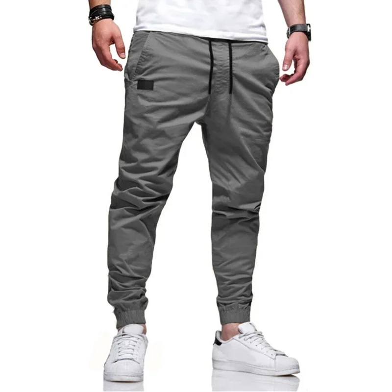 Cargo Pants Men Casual Pencil Pants Autumn Fashion Solid Color Drawstring Pants Waist Joggers Trousers