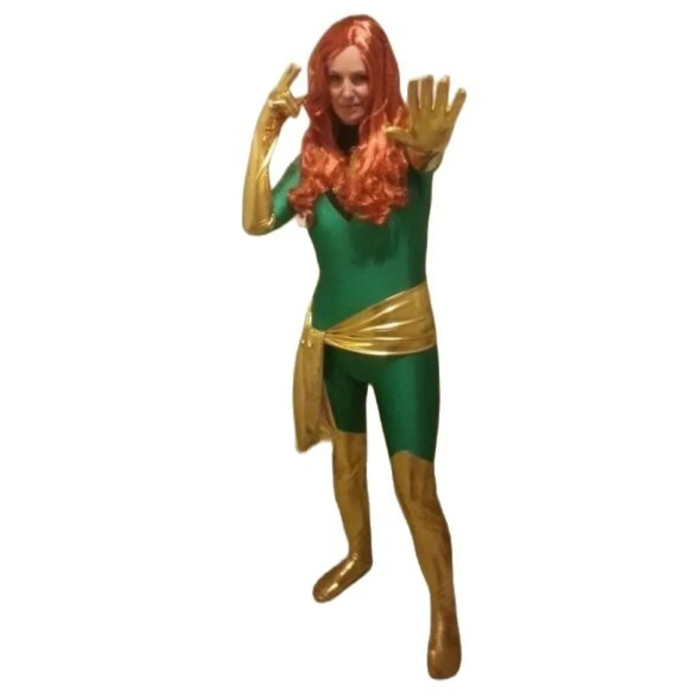 Groen En Glanzend Goud Cosplay Catsuit Meisjes Spandex Zentai Bodysuit Halloween Jumpsuit Unisex Outfit Feest Verkleedkleding