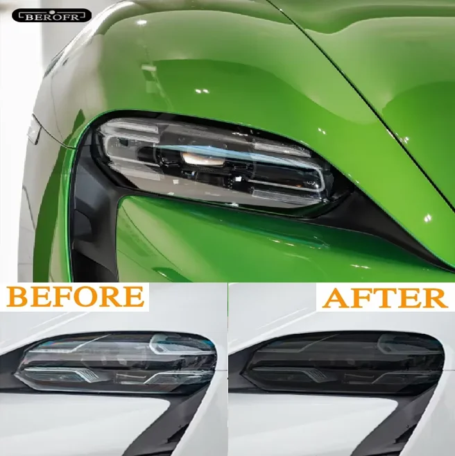 車のヘッドライト保護ティントフィルムスモークブラック透明-tpu-フロントライトステッカーポルシェタイカン-2019-2020-アクセサリー