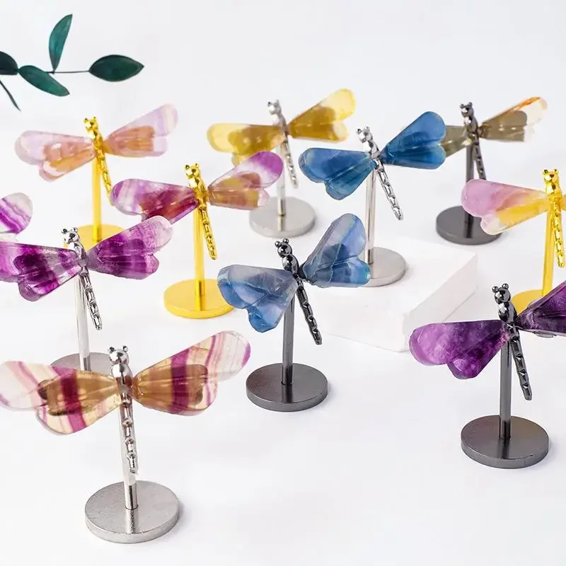 

1 Natural Crystal Rough Stone Colorful Fluorite Dragonfly Ornament - Suitable For Home And Office Decoration