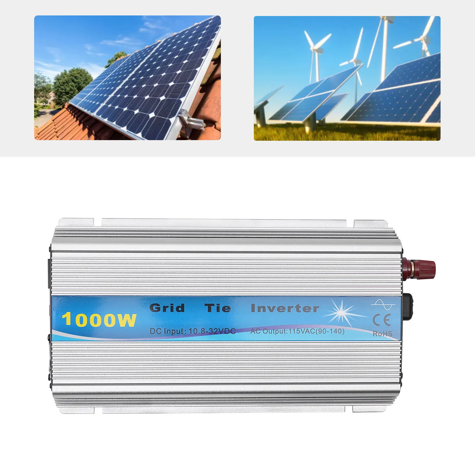 

Solar Inverter Max 1000W, Grid Tie Inverter MPPT Pure Sine Wave DC10.8-32V Solar Input AC90-140V Output for 18V Solar Panel