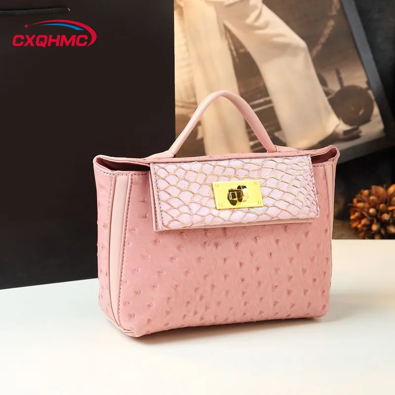 

Ostrich Pattern Leather Women's Handbags Luxury Fashion Lock Bag Small Single Shoulder Crossbody Bag Portable Tote Bags 2024