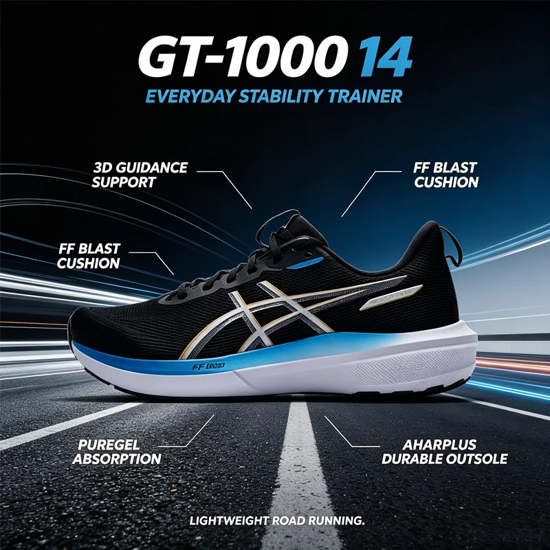 Men ASICS GT-1000 14 Black Support Running Shoes 1011C077-004 Daily Cushion Trainers