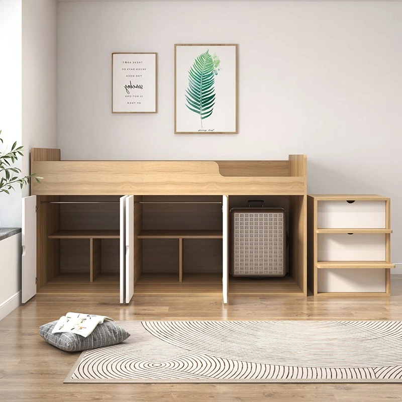 Customized small apartment single plus high box bed simple multi-function high and low bed under cabinet integrated bed