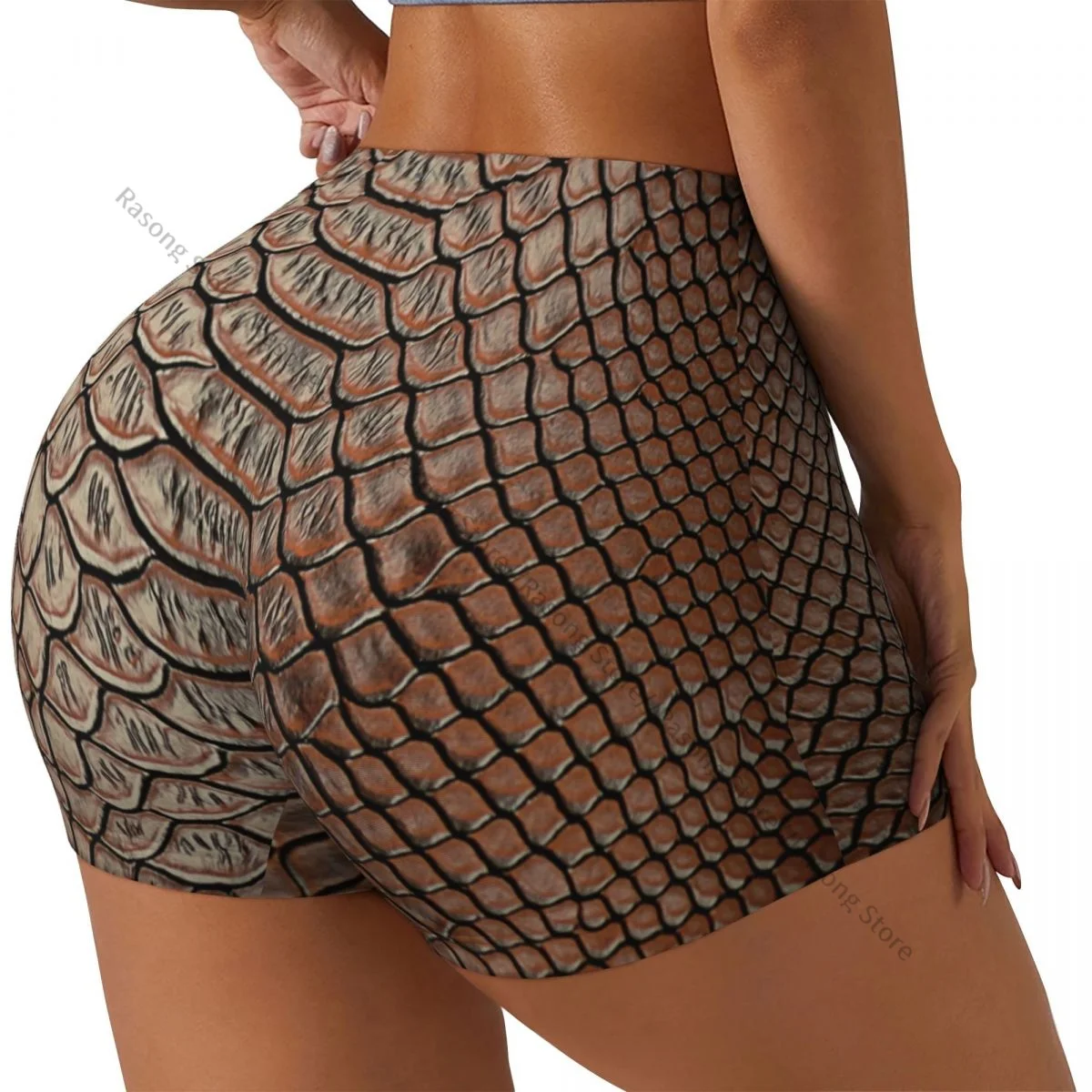 Women's Yoga Shorts Snake Skin Texture Background Scrunch Booty Butt Lifting Comfort Fitness Gym